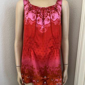 Cabi Red Pink Silk Ruched Tunic Top L
